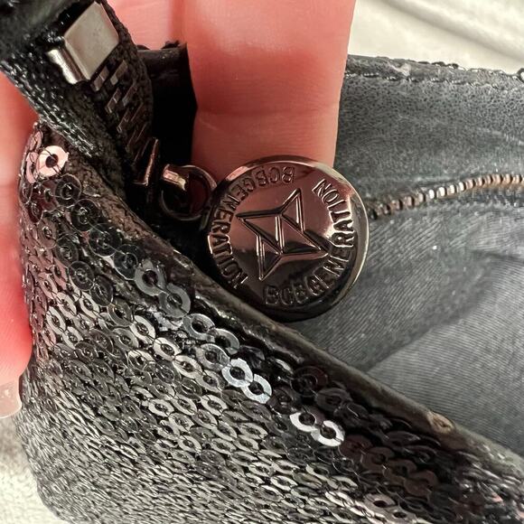 BCBGeneration Black and Silver Sequin Fold Over Clutch Zippered Closure - Picture 9 of 11